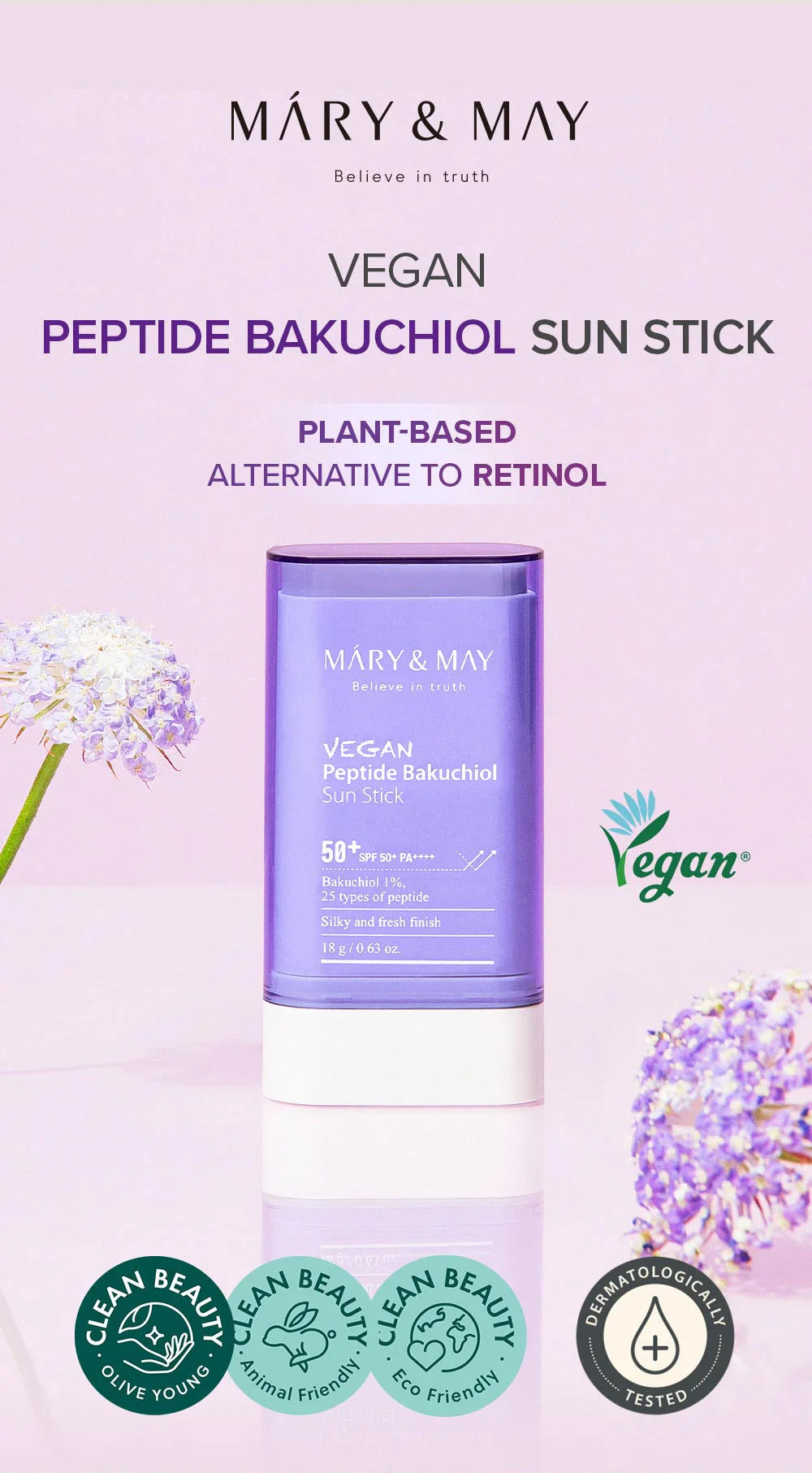 Mary & May Vegan Peptide Bakuchiol Sun Stick SPF50+ PA++++ (18g)
